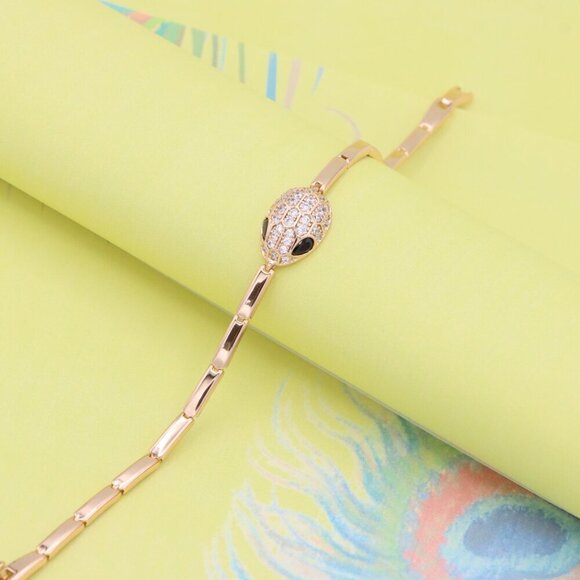 "Rose Gold Snake Head Bracelet with Sparkling Crystals, XPBL1030 - Picture 4 of 12